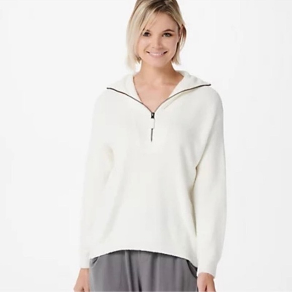 Barefoot Dreams CozyChic Lite White 1/4 Zip Sweater,All Products : American Fashion Style Bags On Sale